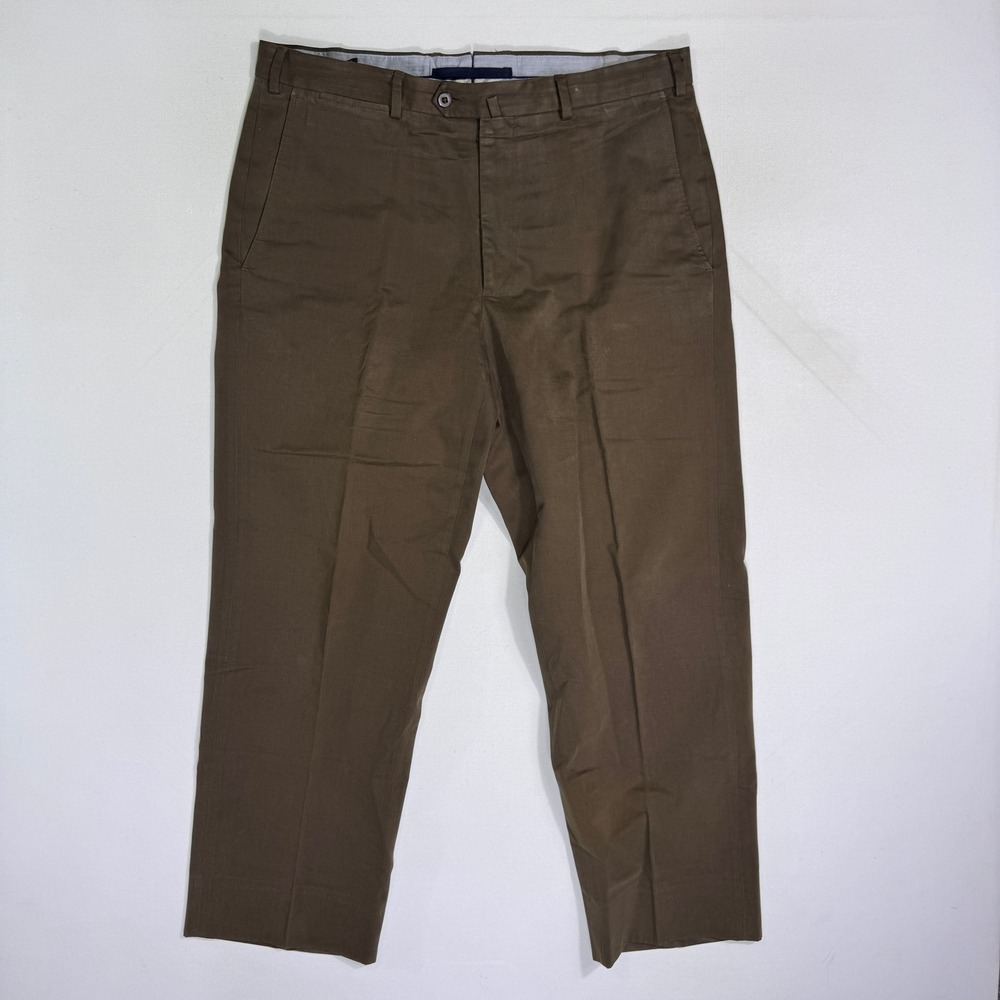 Ermenegildo Zegna Mens 36x28 Brown Cotton Trousers Dress Pants Minimalist Luxury